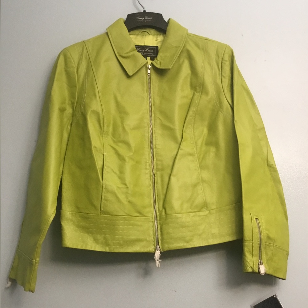 TERRY LEWIS Green Leather Cropped Jacket with Zipper - Picture 2 of 16